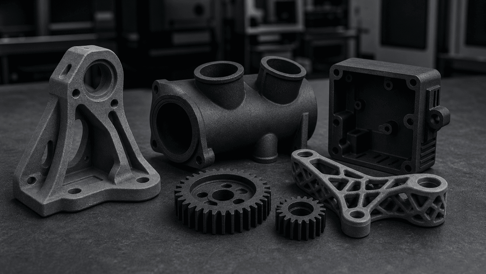 Gray and black SLS or MJF nylon functional parts